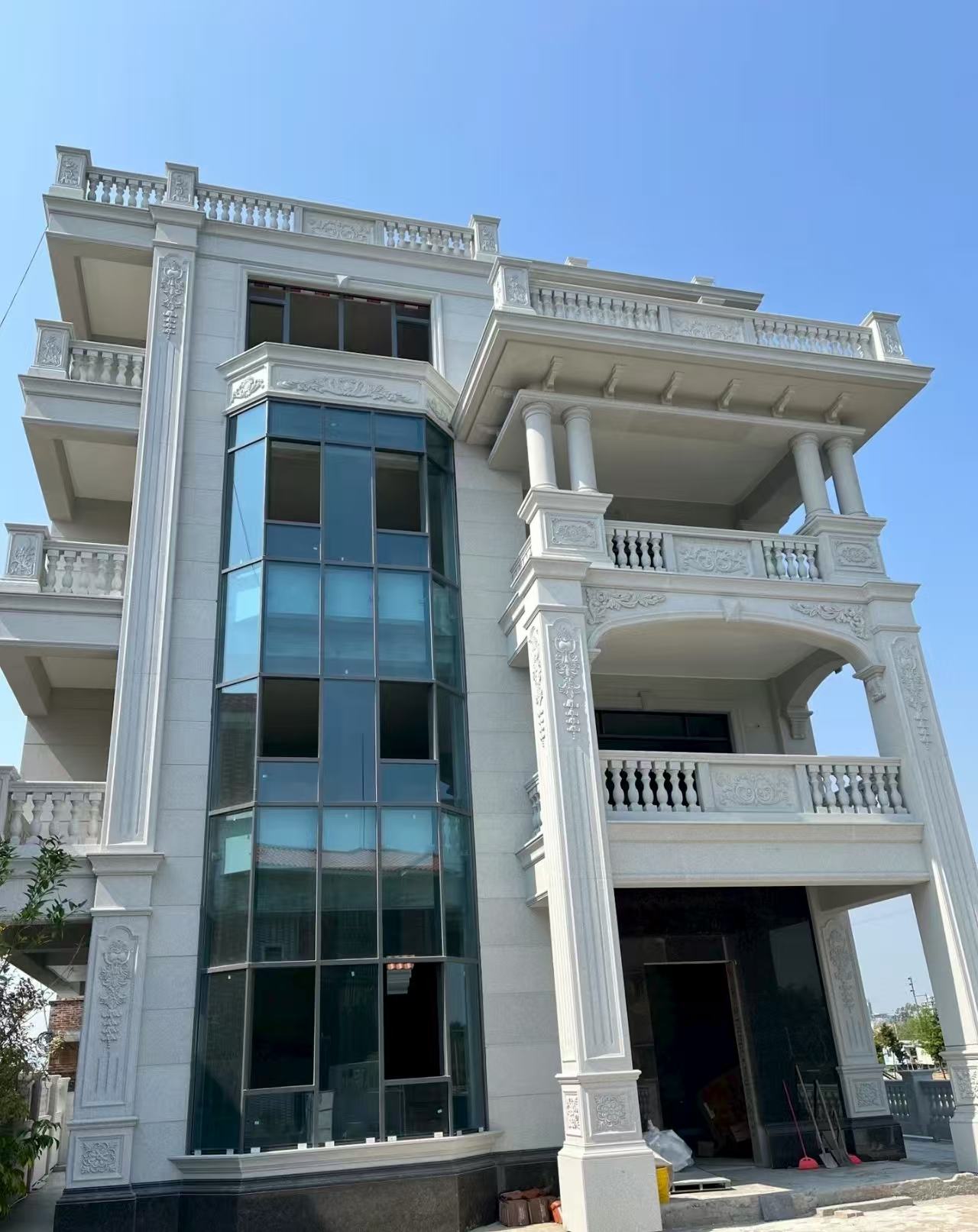 台州 芝麻白花岗岩别墅外墙干挂效果展示